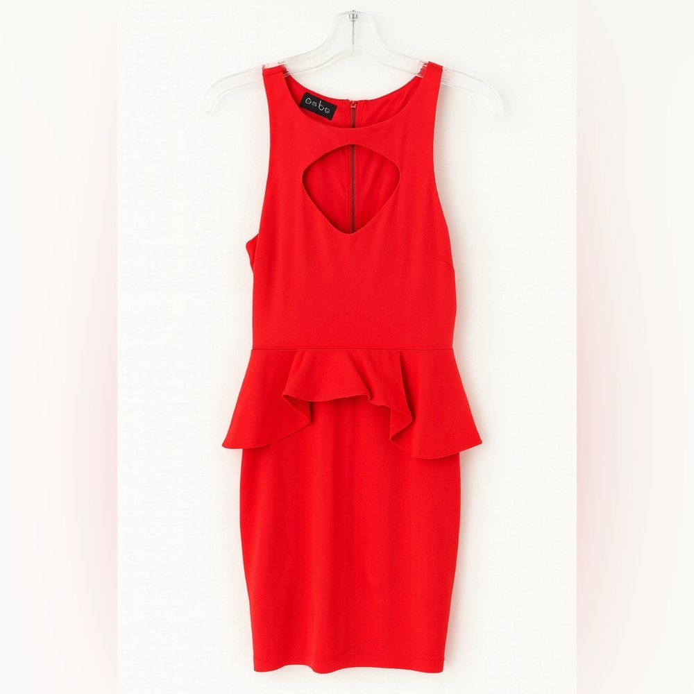 🔥 Bebe Deep Coral color Peplum Bodycon Dress | Cutout Neckline | size M